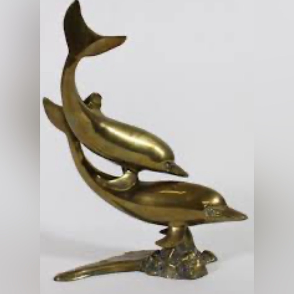 Large VTG Brass Swimming Dolphin Sculpture on footed mount -Great condition! - Picture 11 of 12